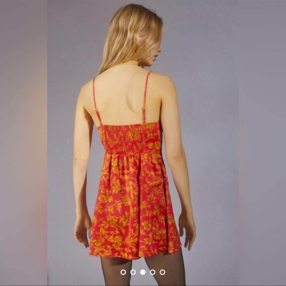 Urban Outfitters Red Floral Satin Mini Dress – Size Small - Picture 2 of 8